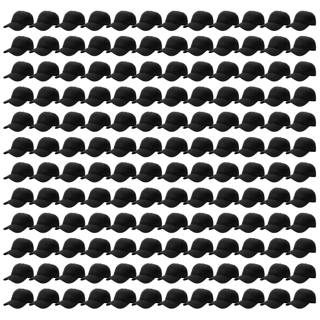 144-Pack Baseball Dad Cap Velcro Strap Adjustable Size - Black
