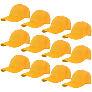 12-Pack Baseball Dad Cap Velcro Strap Adjustable Size - Gold