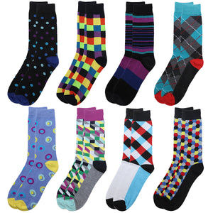 Falari Men 8 Pairs Colorful Novelty Crazy Combed Casual Dress Socks