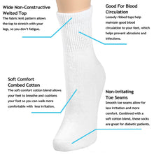 Load image into Gallery viewer, Falari Women Diabetic Socks Diabetes Edema and Circulatory Loose Fitting Cotton Quarter Socks - 6 Pairs BK/GY/NV/WT