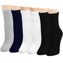 Load image into Gallery viewer, Falari Women Diabetic Socks Diabetes Edema and Circulatory Loose Fitting Cotton Quarter Socks - 6 Pairs BK/GY/NV/WT